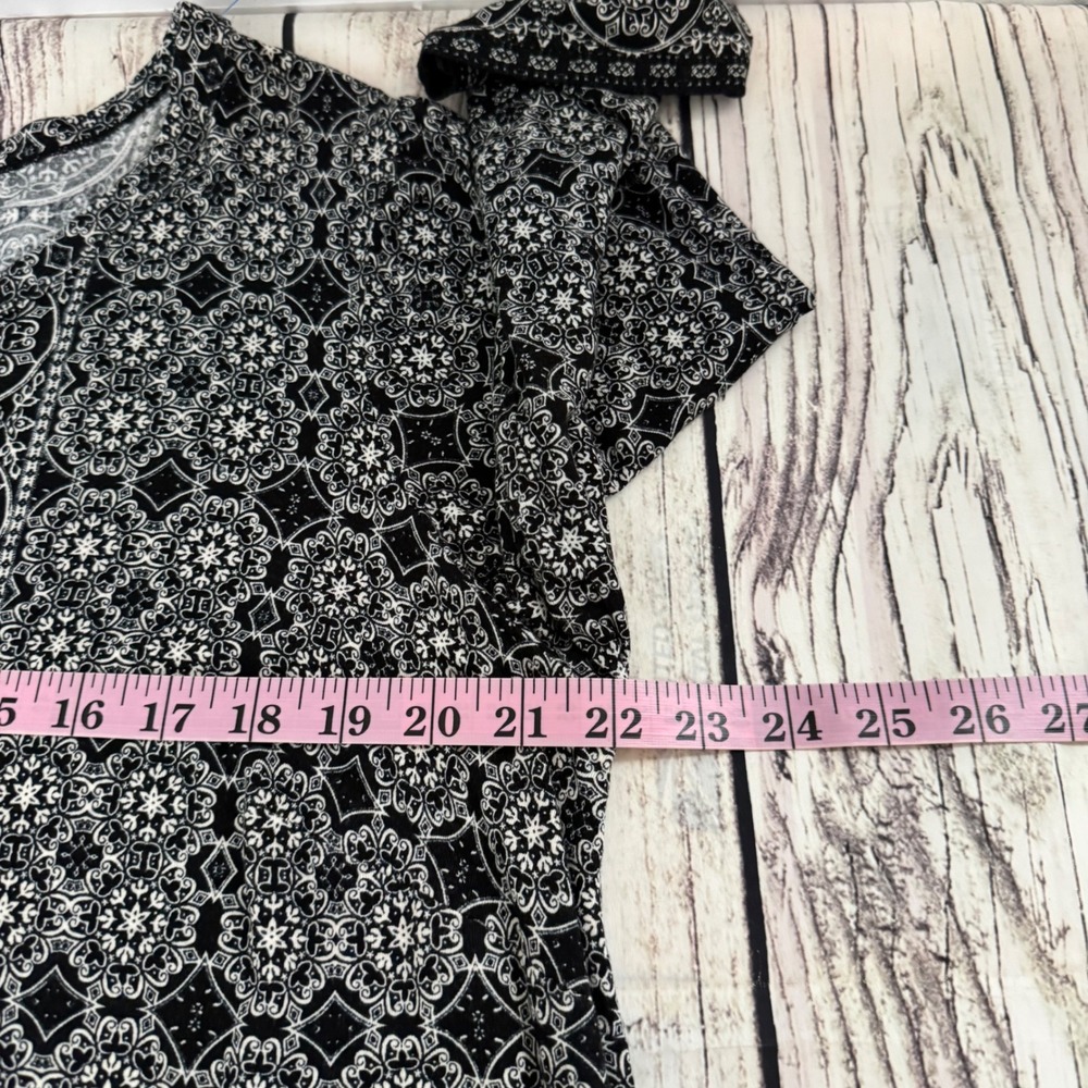 Rose + Olive Women 1X Black White Medallion Print Tunic 3/4 Sleeve Layered Hem - Picture 7 of 8